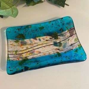 Vintage Art Glass Iridescent Trinket Ring Dish! Signed by Artist! McVay